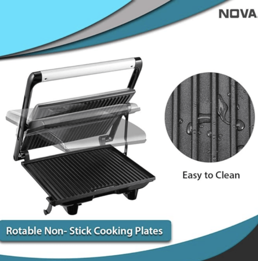 Nova NGS 2449 1000 Watt Panini Sandwich Grill Maker (Black/Grey), Plate Dimensions - 25.3 cm's Length / 17.8 cm's Width - Image 4
